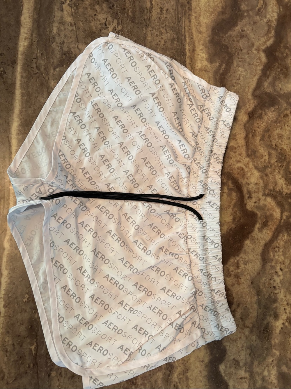 Aeropostale White Athletic Shorts with Black Drawstring
